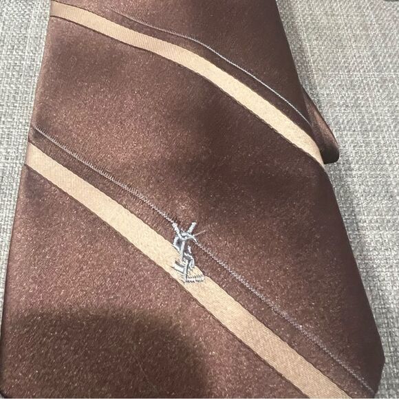 Yves Saint Laurent Vintage YSL Logo Monogram Brown Stripe Necktie Tie mens - Picture 4 of 4